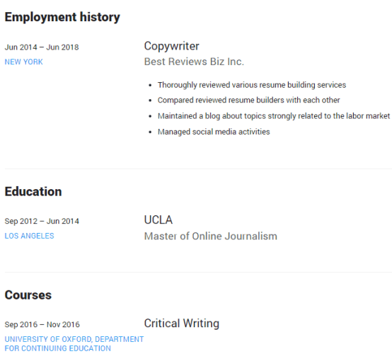 Placing of Online Courses in the Resume